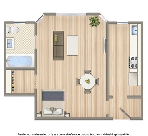 Floor plan for studio, 1 bath, 432 sqft
